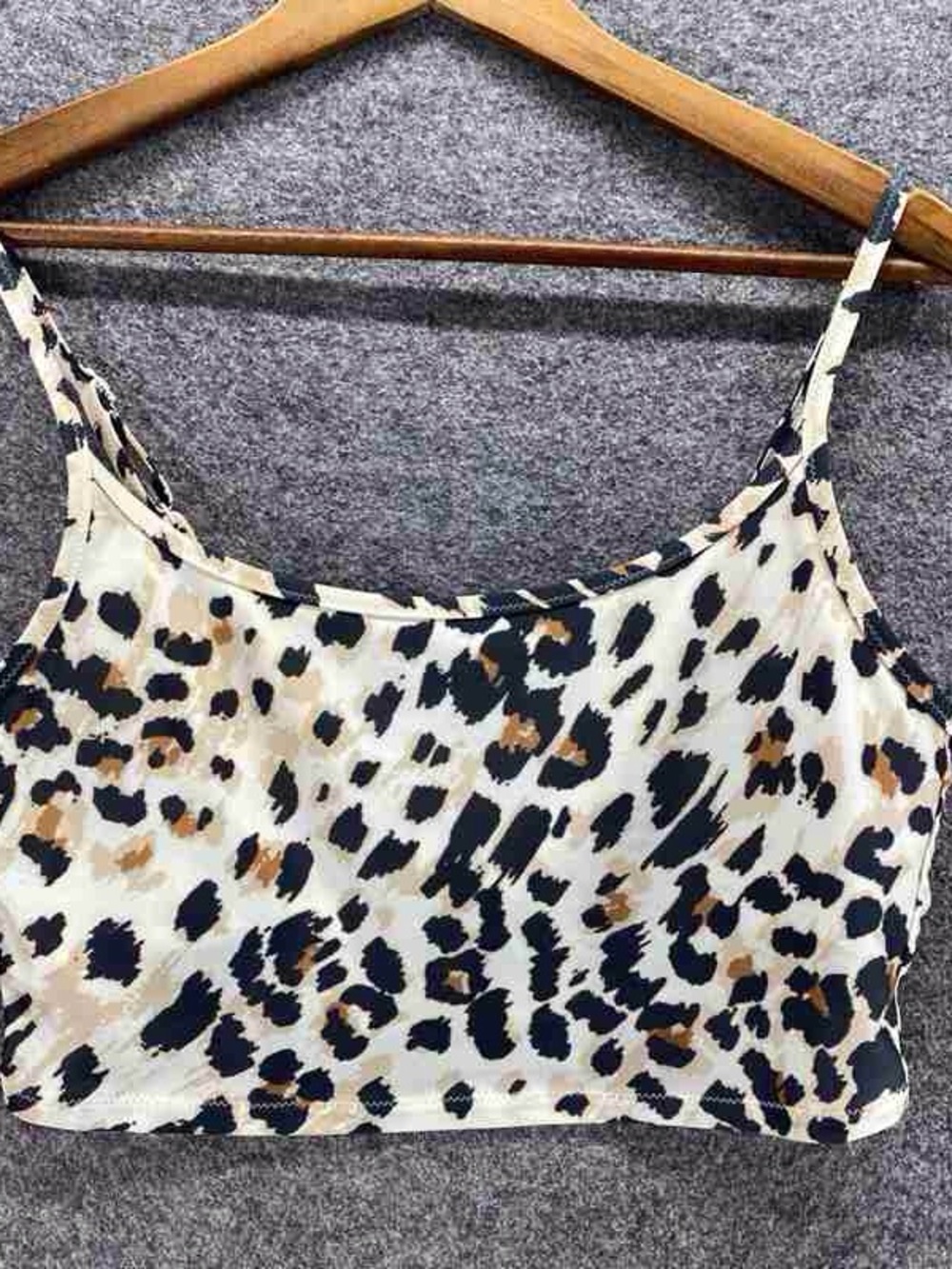 Leopard Print Spaghetti Strap Crop Top - White/Black/Brown